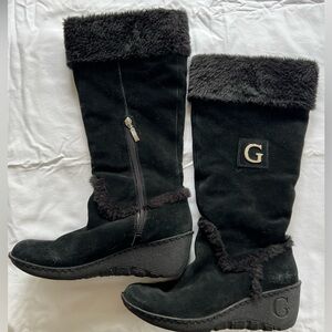 Tall black Guess boots, suede with fur